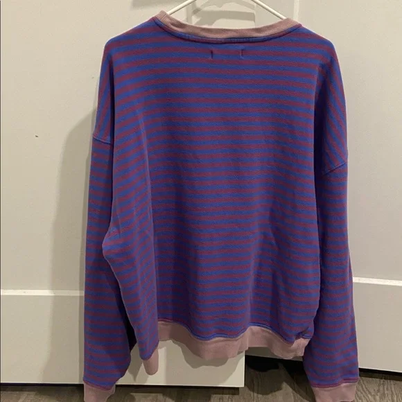 Free People We The Free Classic Striped Oversized Crewneck; Blue Combo; Size XS - Picture 9 of 10